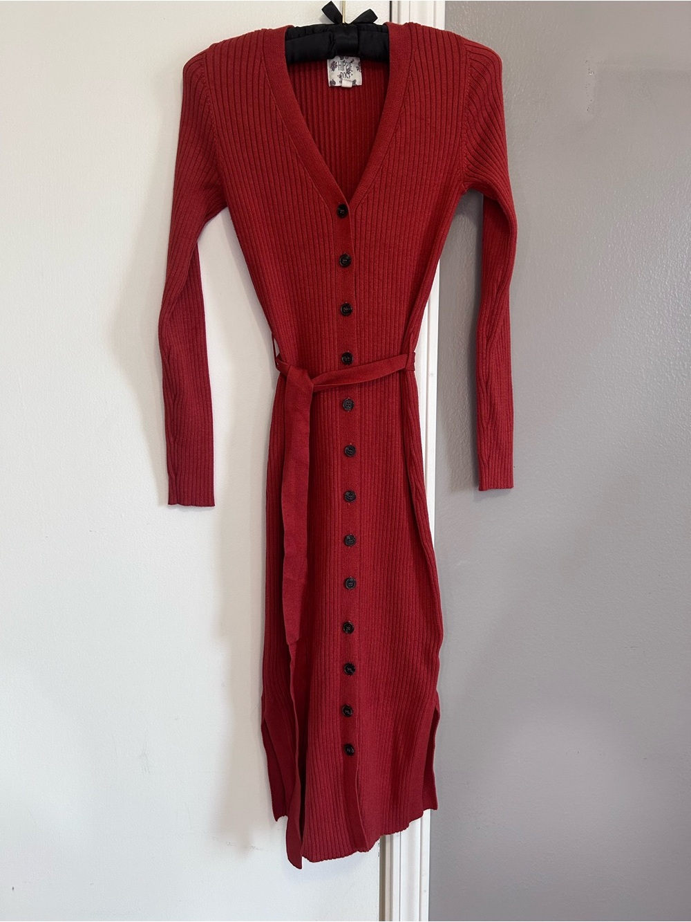 Hippie Rose S Ribbed Sweater Dress Rust Button Front Belted Midi Bodycon Fall